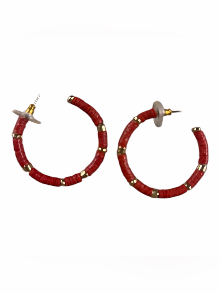 Red Beaded Hoop Earrings